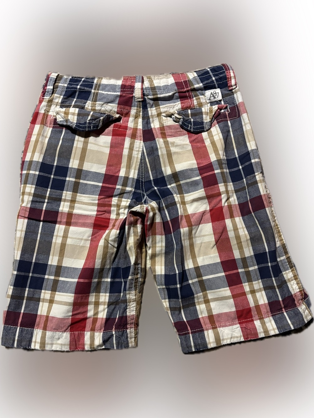 Aeropostale Men's Plaid Flat-Front Shorts - Red, Navy & Tan